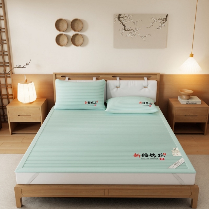 91家纺网 家纺一手货源 找家纺 缔莱（十三铭）被业 2025新款A类新疆水洗棉花床垫床护垫 新疆棉花软垫-绿色
