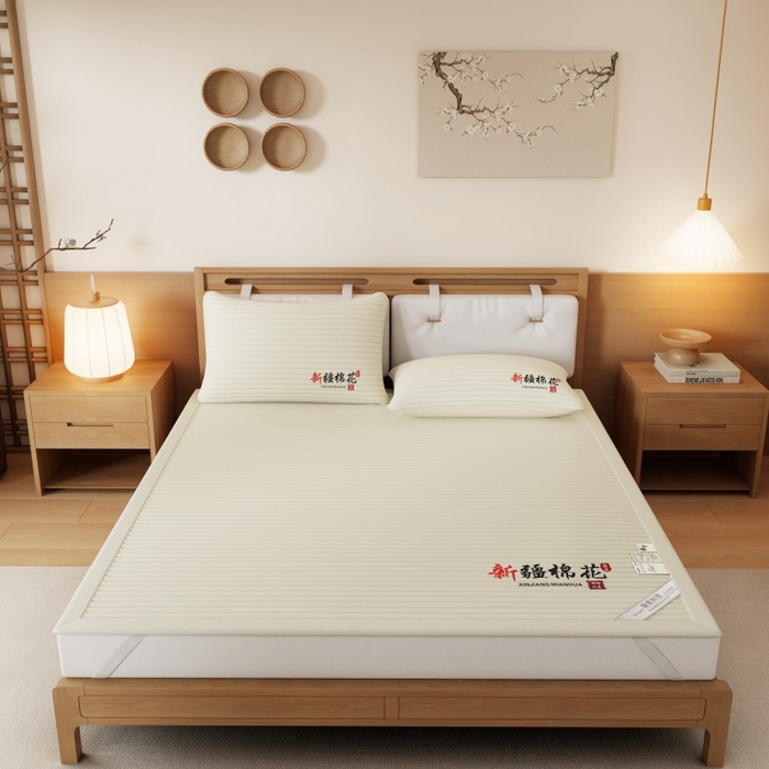 91家纺网 家纺一手货源 找家纺 缔莱（十三铭）被业 2025新款A类新疆水洗棉花床垫床护垫 新疆棉花软垫-米色