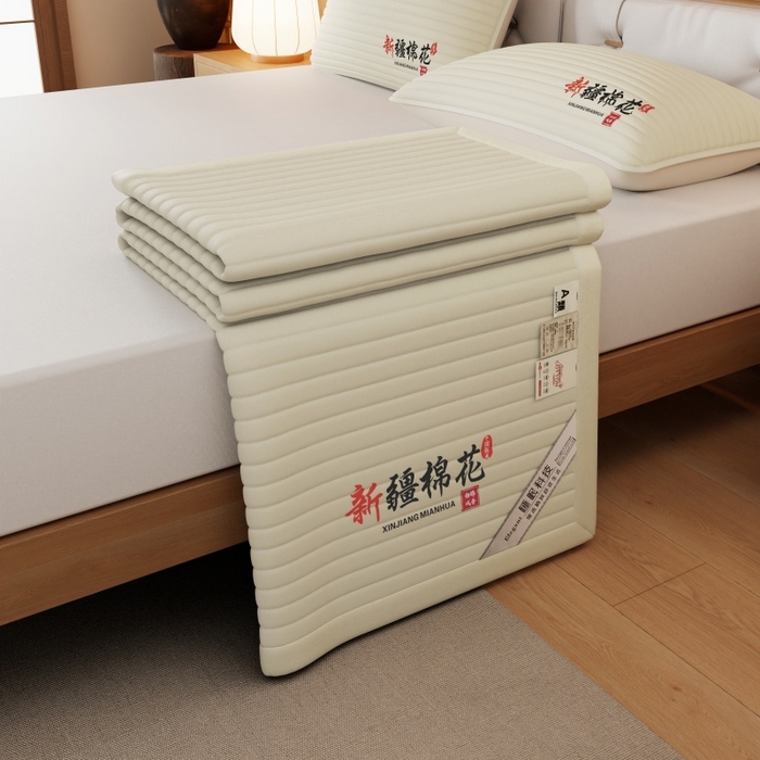 91家纺网 家纺一手货源 找家纺 缔莱（十三铭）被业 2025新款A类新疆水洗棉花床垫床护垫 新疆棉花软垫-米色