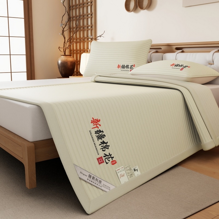 91家纺网 家纺一手货源 找家纺 缔莱（十三铭）被业 2025新款A类新疆水洗棉花床垫床护垫 新疆棉花软垫-米色