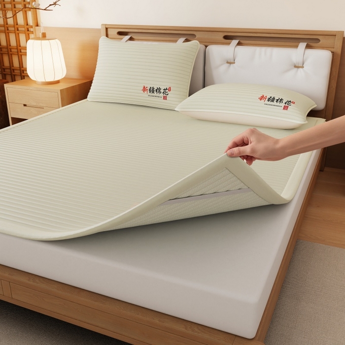 91家纺网 家纺一手货源 找家纺 缔莱（十三铭）被业 2025新款A类新疆水洗棉花床垫床护垫 新疆棉花软垫-米色