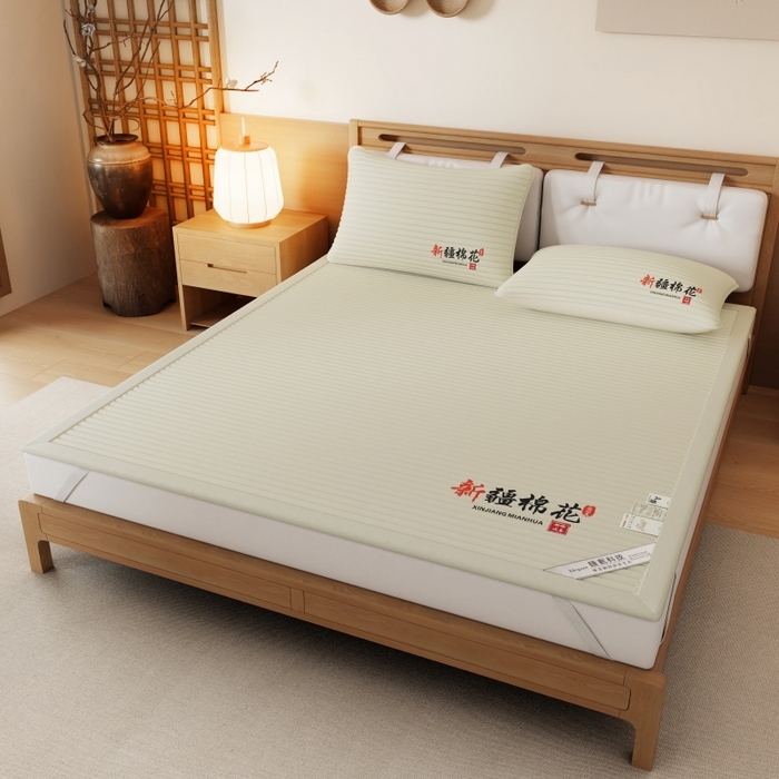 91家纺网 家纺一手货源 找家纺 缔莱（十三铭）被业 2025新款A类新疆水洗棉花床垫床护垫 新疆棉花软垫-米色