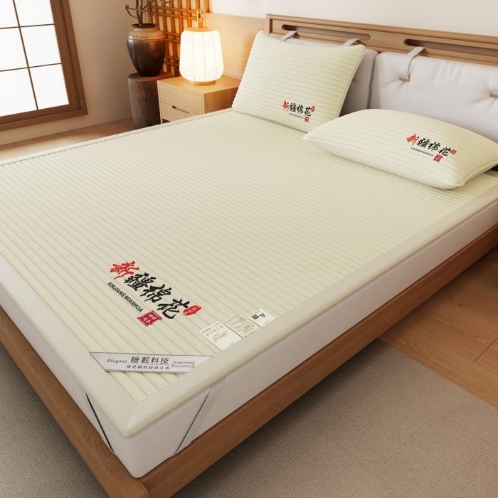 91家纺网 家纺一手货源 找家纺 缔莱（十三铭）被业 2025新款A类新疆水洗棉花床垫床护垫 新疆棉花软垫-米色
