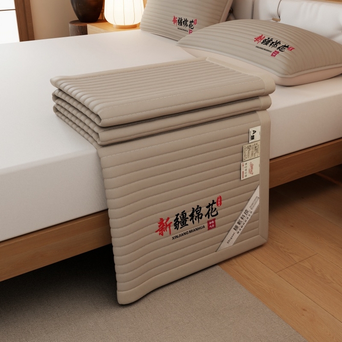 91家纺网 家纺一手货源 找家纺 缔莱（十三铭）被业 2025新款A类新疆水洗棉花床垫床护垫 新疆棉花软垫-咖色