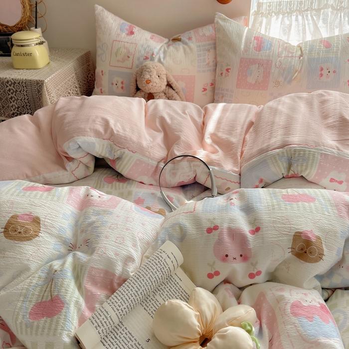 91家纺网 家纺一手货源 找家纺 澜妃 2025新款云感提花双层纱四件套 奶油块块