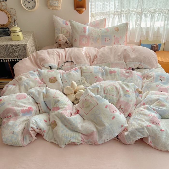 91家纺网 家纺一手货源 找家纺 澜妃 2025新款云感提花双层纱四件套 奶油块块