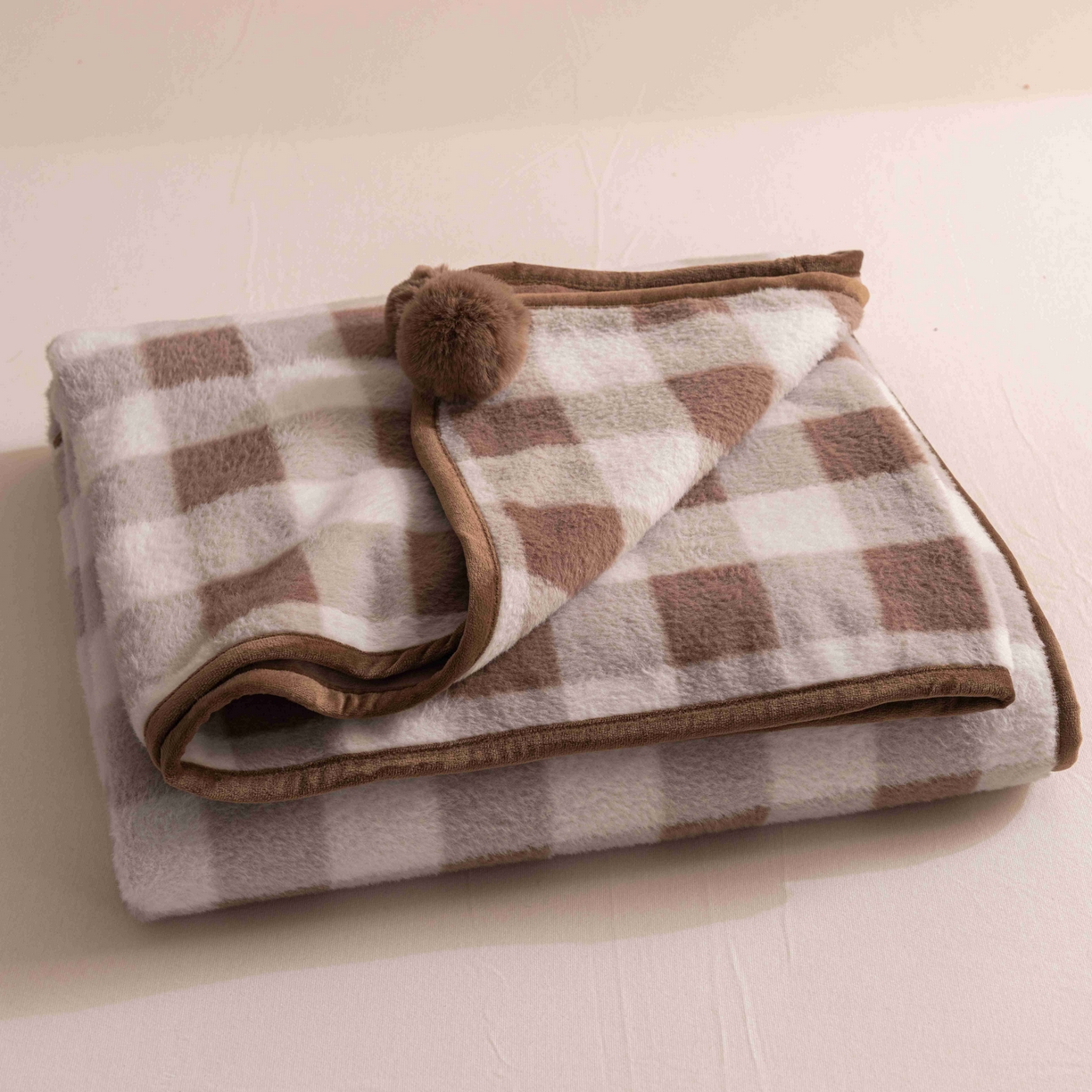 寐居家纺 2025新款羊圈绒双层复合毛毯毯子 方格-浅咖