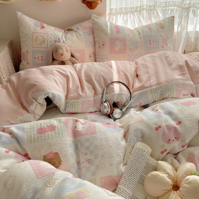 91家纺网 家纺一手货源 找家纺 澜妃 2025新款云感提花双层纱四件套 奶油块块