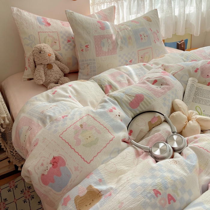 91家纺网 家纺一手货源 找家纺 澜妃 2025新款云感提花双层纱四件套 奶油块块