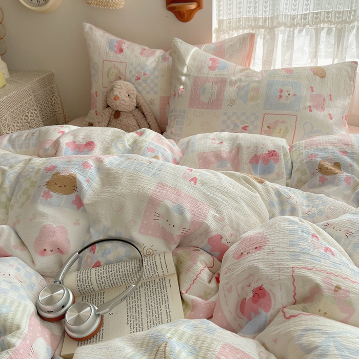 91家纺网 家纺一手货源 找家纺 澜妃 2025新款云感提花双层纱四件套 奶油块块