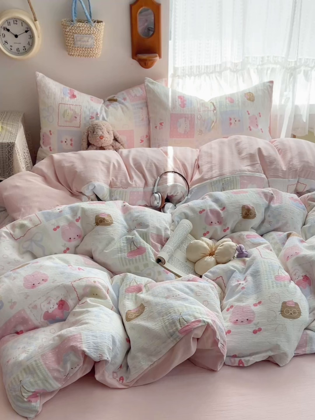 91家纺网 家纺一手货源 找家纺 澜妃 2025新款云感提花双层纱四件套 奶油块块