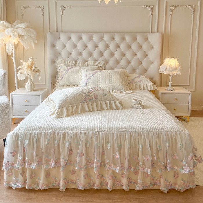 91家纺网 家纺一手货源 找家纺 （总）瑞宝 2025新款宝宝绒重工刺绣花边床裙床裙单件单床裙床裙三件套-梦蝶