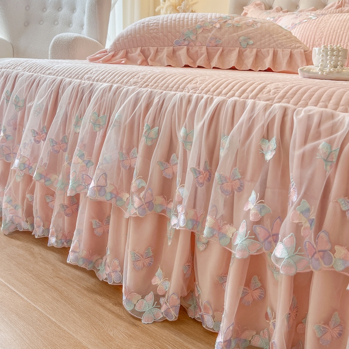 91家纺网 家纺一手货源 找家纺 （总）瑞宝 2025新款宝宝绒重工刺绣花边床裙床裙单件单床裙床裙三件套-梦蝶