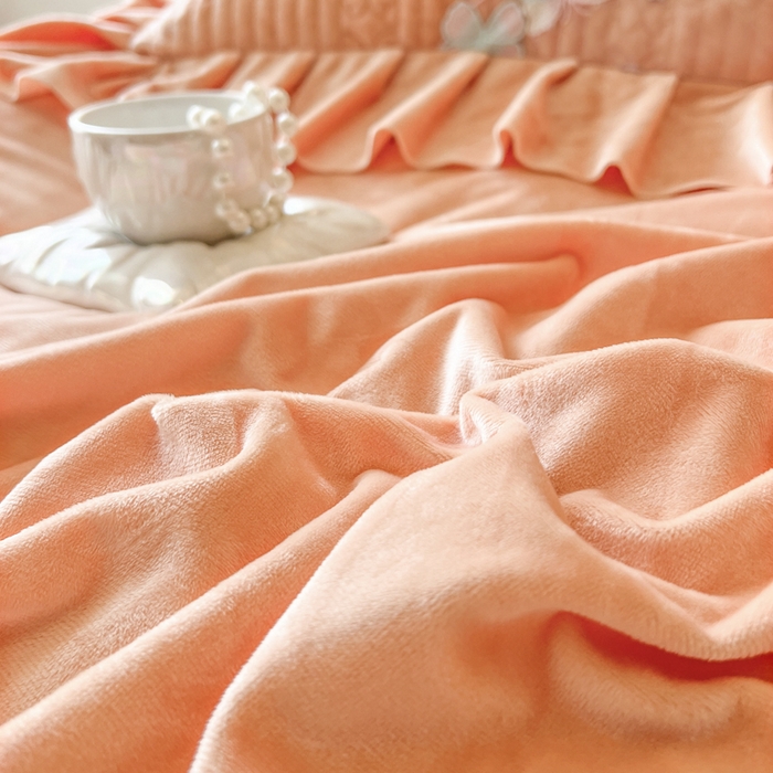 91家纺网 家纺一手货源 找家纺 瑞宝 2025新款宝宝绒重工刺绣花边床裙床裙单件单床裙床裙三件套-梦蝶 梦蝶-艾玛橙