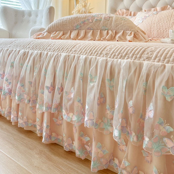 91家纺网 家纺一手货源 找家纺 瑞宝 2025新款宝宝绒重工刺绣花边床裙床裙单件单床裙床裙三件套-梦蝶 梦蝶-浅透玉