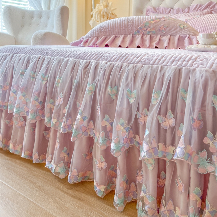 91家纺网 家纺一手货源 找家纺 瑞宝 2025新款宝宝绒重工刺绣花边床裙床裙单件单床裙床裙三件套-梦蝶 梦蝶-香芋紫