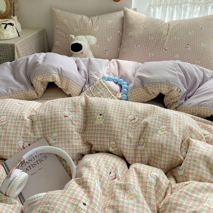 91家纺网 家纺一手货源 找家纺 澜妃 2025新款云感提花双层纱四件套 呆萌西高地