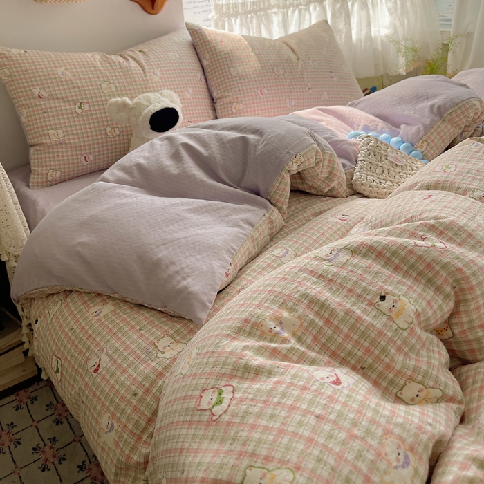 91家纺网 家纺一手货源 找家纺 澜妃 2025新款云感提花双层纱四件套 呆萌西高地