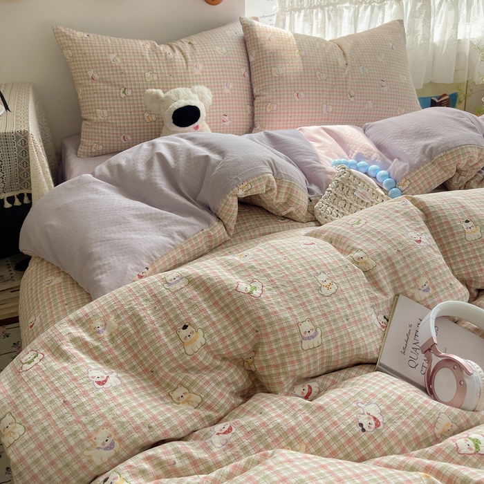 91家纺网 家纺一手货源 找家纺 澜妃 2025新款云感提花双层纱四件套 呆萌西高地