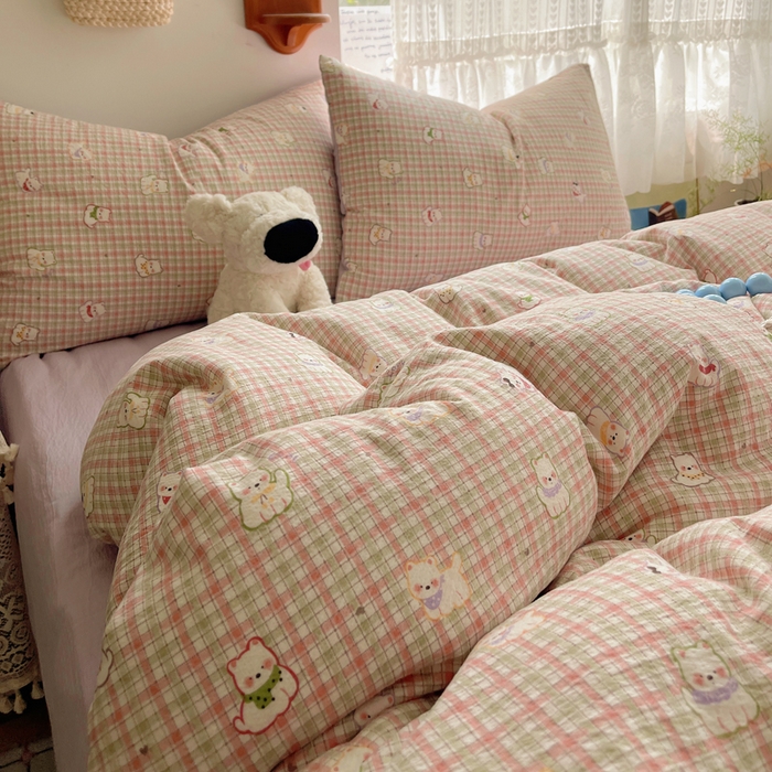 91家纺网 家纺一手货源 找家纺 澜妃 2025新款云感提花双层纱四件套 呆萌西高地