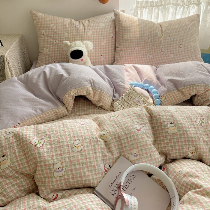 91家纺网 家纺一手货源 找家纺 澜妃 2025新款云感提花双层纱四件套 呆萌西高地