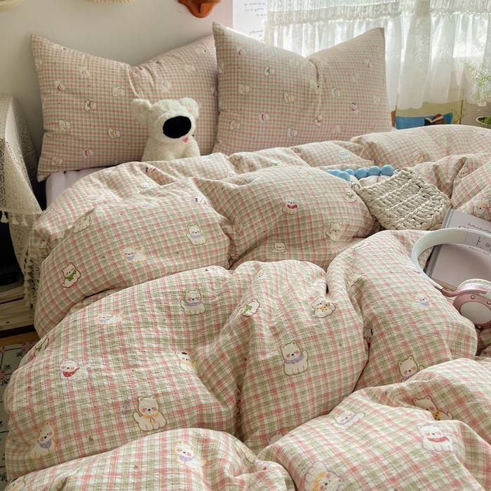 91家纺网 家纺一手货源 找家纺 澜妃 2025新款云感提花双层纱四件套 呆萌西高地