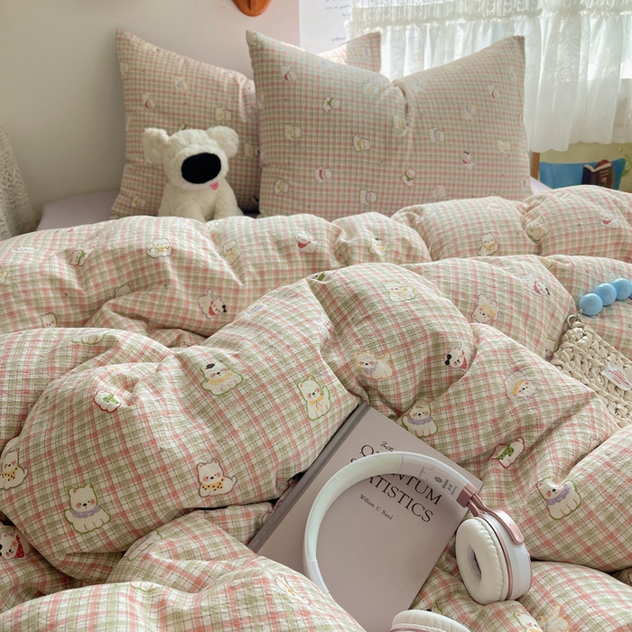 91家纺网 家纺一手货源 找家纺 澜妃 2025新款云感提花双层纱四件套 呆萌西高地