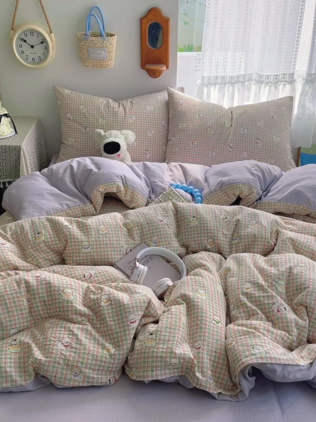 91家纺网 家纺一手货源 找家纺 澜妃 2025新款云感提花双层纱四件套 呆萌西高地