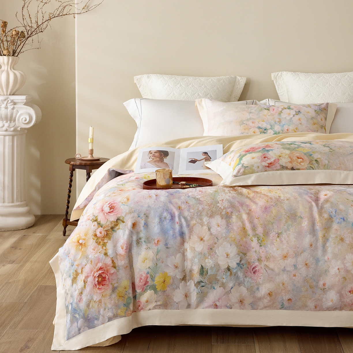 （总）寐居家纺 2025新款100支全棉纯棉贡缎磨毛数码印花工艺款四件套-花涧谣