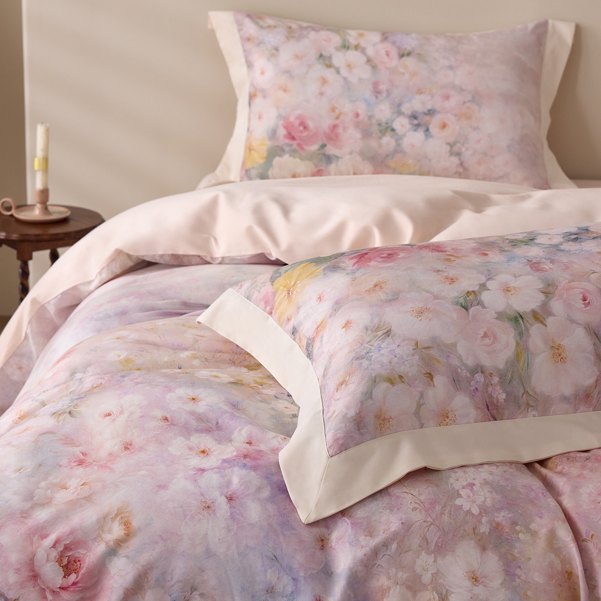 91家纺网 家纺一手货源 找家纺 寐居家纺 2025新款100支全棉纯棉贡缎磨毛数码印花工艺款四件套-花涧谣 花涧谣-柔粉