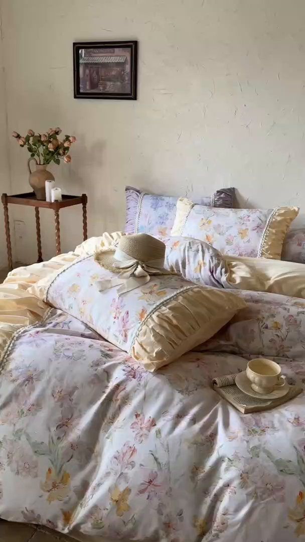 91家纺网 家纺一手货源 找家纺 寐居家纺 2025新款100支长绒棉纯棉磨毛四件套-蔓纱 蔓纱-紫