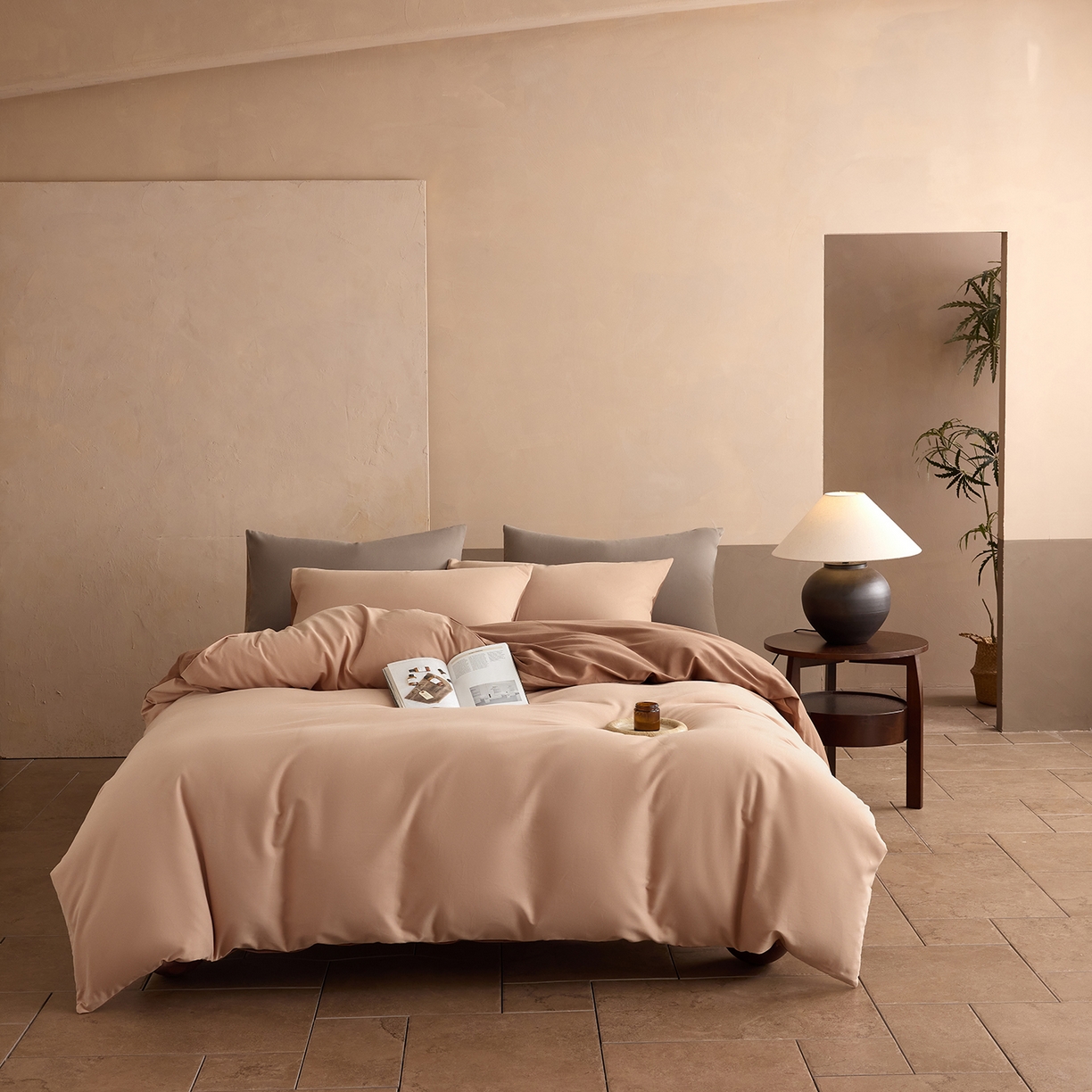 91家纺网 家纺一手货源 找家纺 （总）寐居家纺 2025新款A类100支全棉贡缎磨毛纯色双拼四件套-熙梦