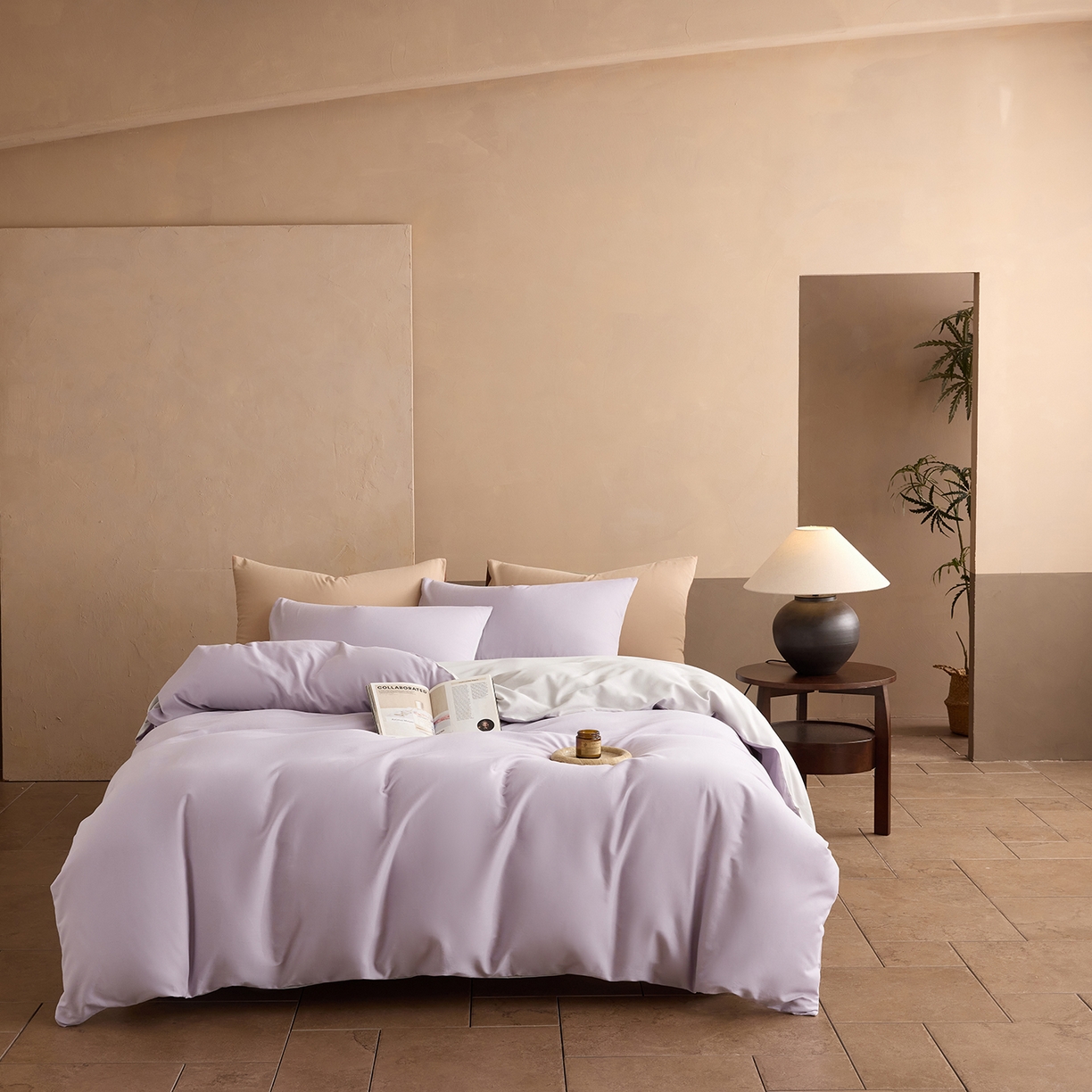 91家纺网 家纺一手货源 找家纺 寐居家纺 2025新款A类100支全棉贡缎磨毛纯色双拼四件套-熙梦 熙梦-鸢尾紫