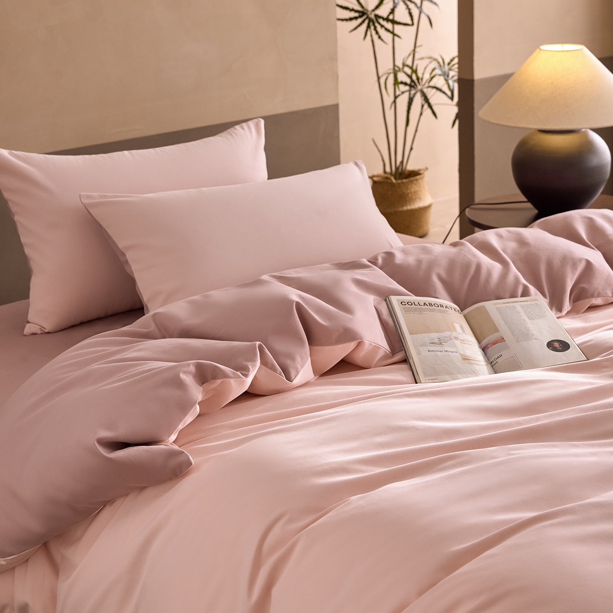 91家纺网 家纺一手货源 找家纺 （总）寐居家纺 2025新款A类100支全棉贡缎磨毛纯色双拼四件套-熙梦