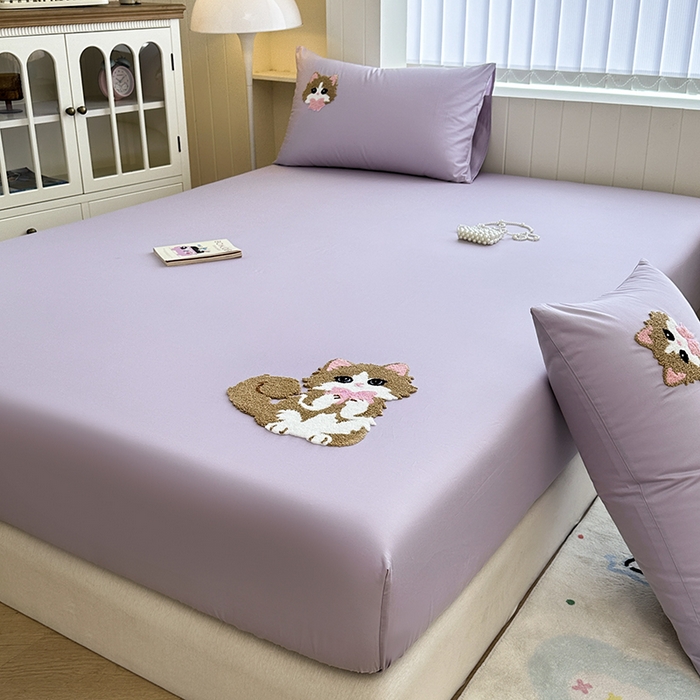 91家纺网 家纺一手货源 找家纺 寐居家纺 2025新款A类100支长绒棉毛巾绣床笠三件套 萌萌猫