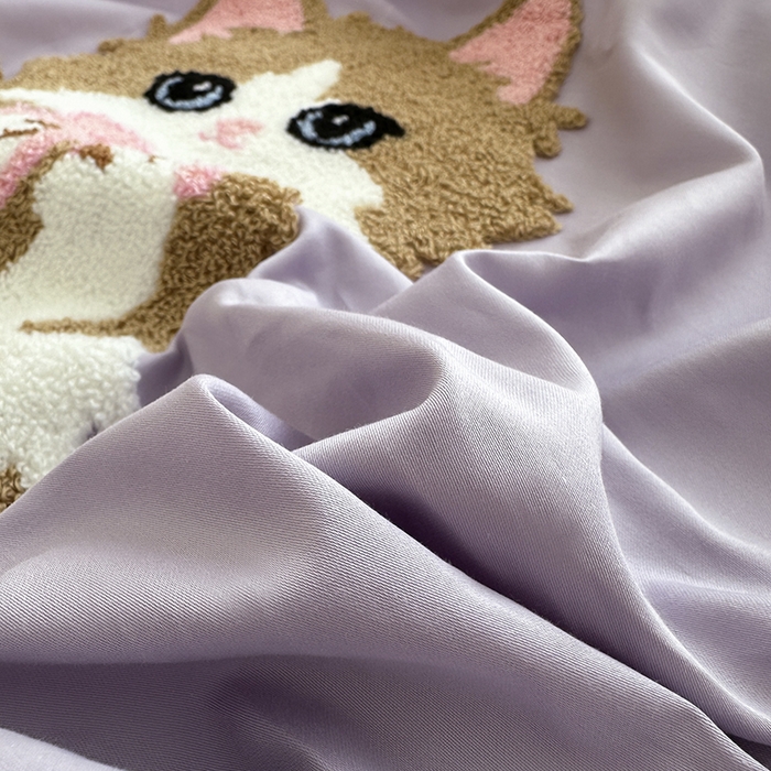 91家纺网 家纺一手货源 找家纺 寐居家纺 2025新款A类100支长绒棉毛巾绣床笠三件套 萌萌猫