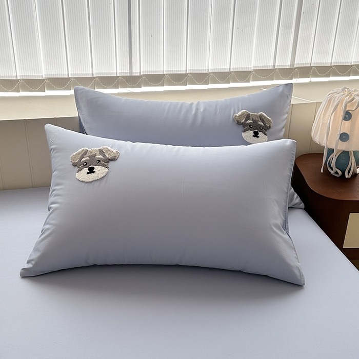 91家纺网 家纺一手货源 找家纺 寐居家纺 2025新款A类100支长绒棉毛巾绣床笠三件套 蓝色修狗