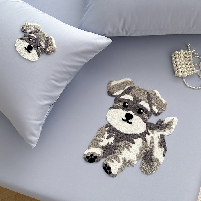 91家纺网 家纺一手货源 找家纺 寐居家纺 2025新款A类100支长绒棉毛巾绣床笠三件套 蓝色修狗