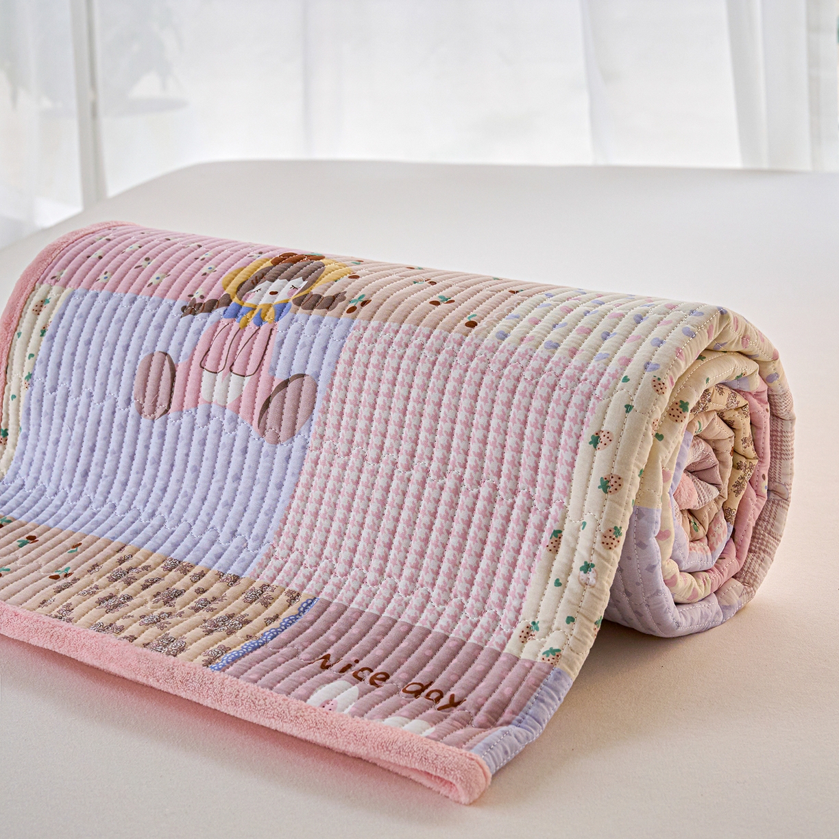 91家纺网 家纺一手货源 找家纺 小叮当家纺仓储工厂店 2025新款棉加绒床垫一面全棉一面牛奶绒床褥垫软床垫床盖四季通用 丹麦少女（A棉B绒）