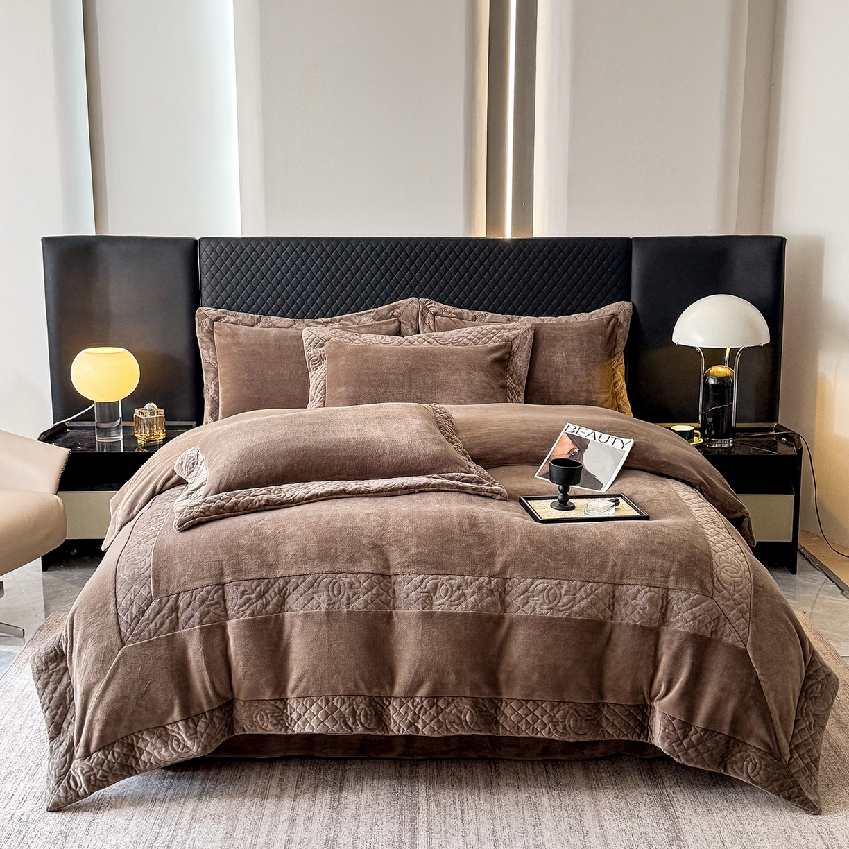 保罗圣迪奥 2025新款250克全消光三拼角双C四件套-沐凡系列一 深咖色