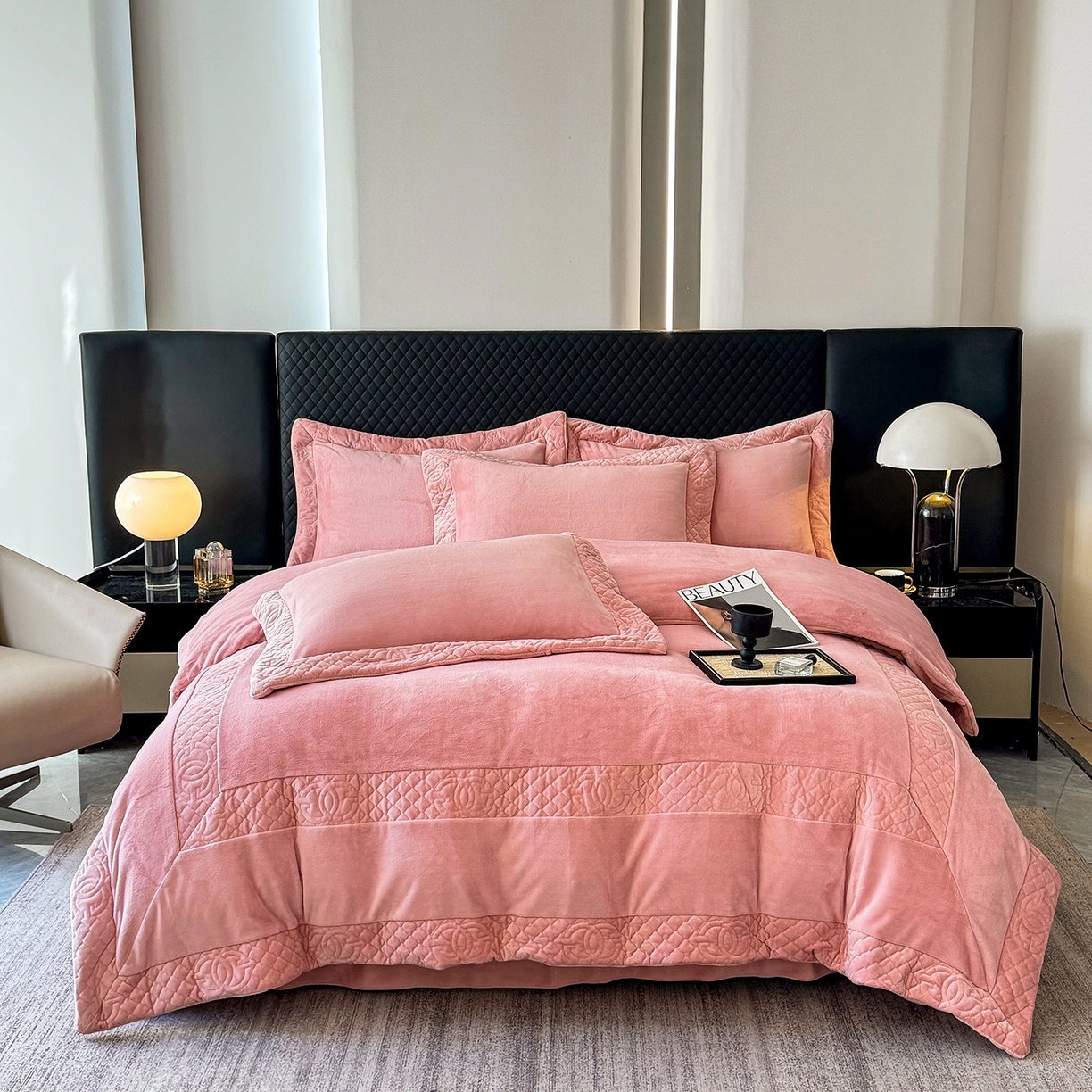 保罗圣迪奥 2025新款250克全消光三拼角双C四件套-沐凡系列一 粉色