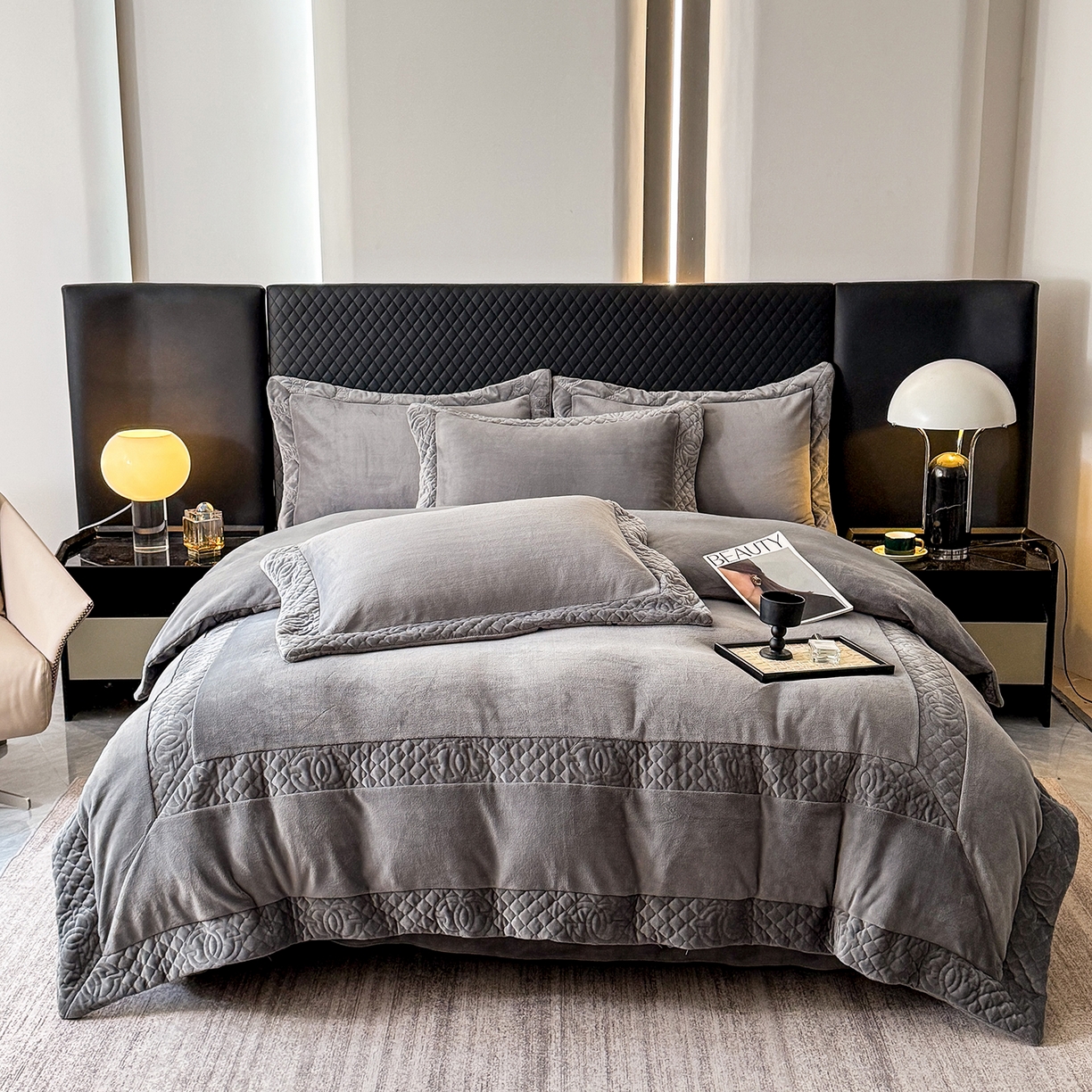 保罗圣迪奥 2025新款250克全消光三拼角双C四件套-沐凡系列一 深灰色