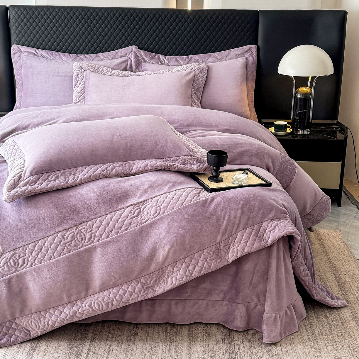 91家纺网 家纺一手货源 找家纺 保罗圣迪奥 2025新款250克全消光三拼角双C四件套-沐凡系列一 紫色