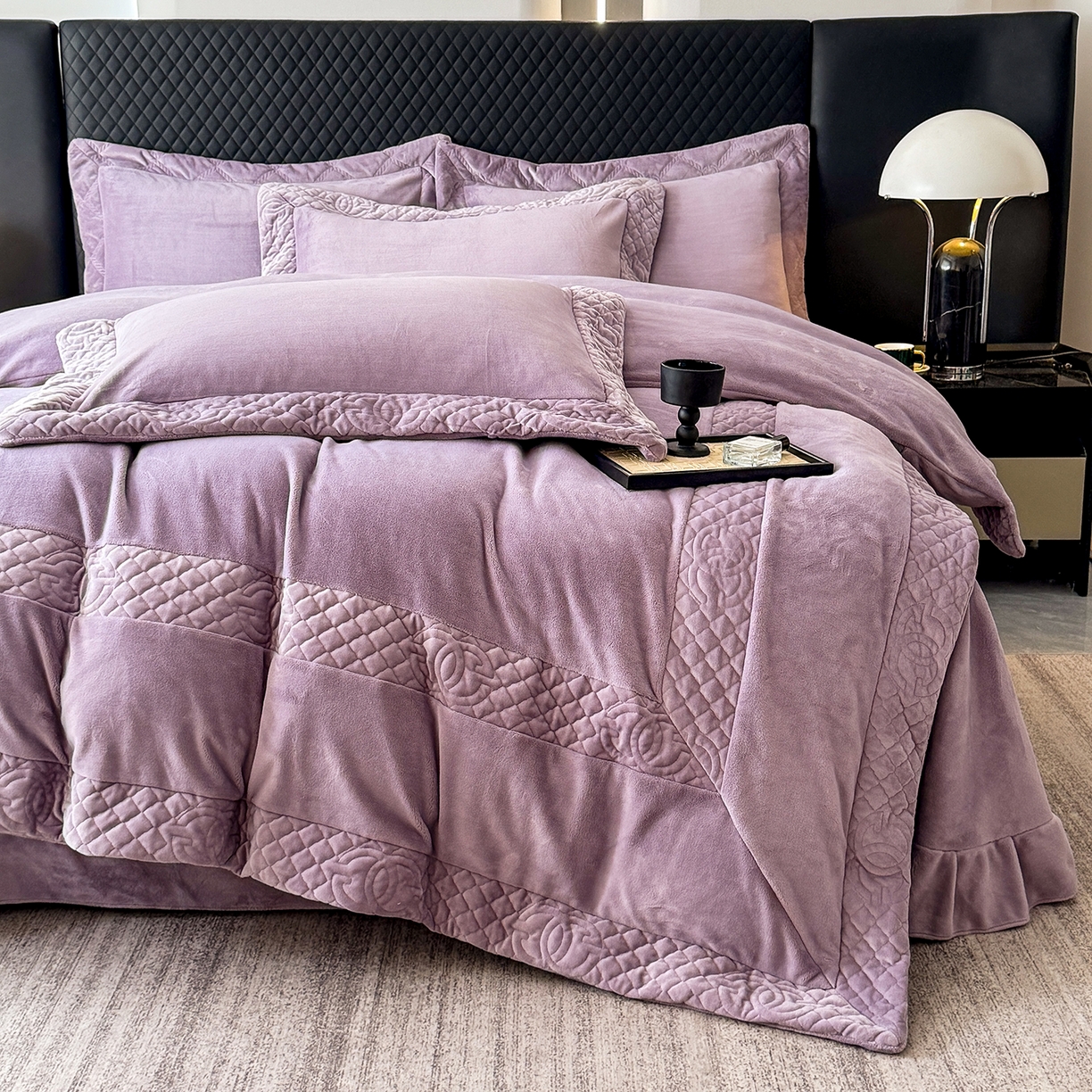 91家纺网 家纺一手货源 找家纺 保罗圣迪奥 2025新款250克全消光三拼角双C四件套-沐凡系列一 紫色