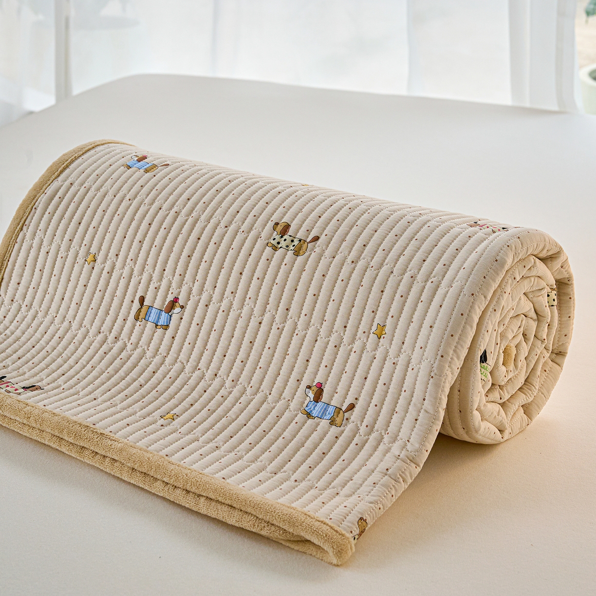 91家纺网 家纺一手货源 找家纺 小叮当家纺仓储工厂店 2025新款棉加绒床垫一面全棉一面牛奶绒床褥垫软床垫床盖四季通用 星星柯基(A棉B绒）