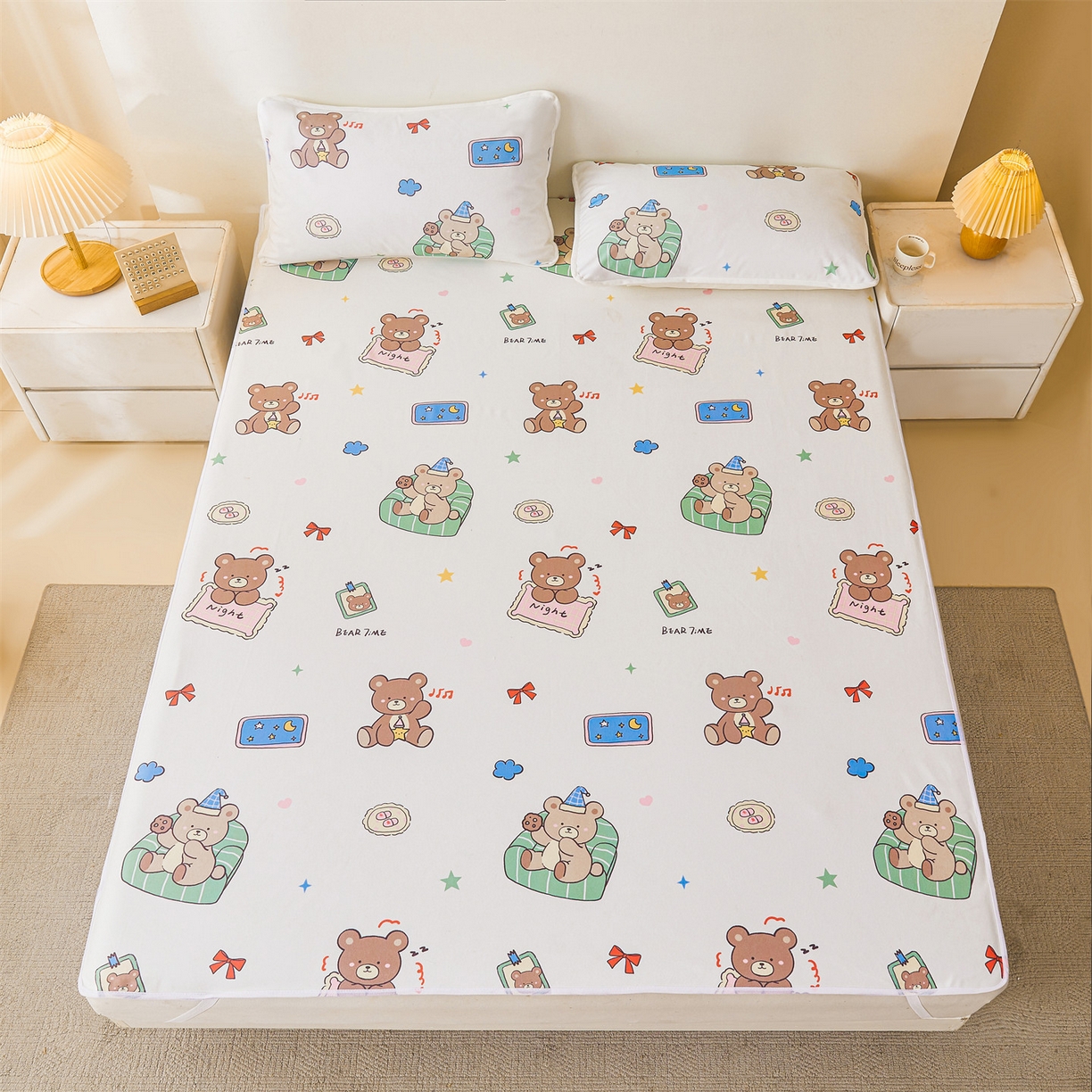 91家纺网 家纺一手货源 找家纺 雯豆家纺 2025新款防水隔尿垫子卡通成人床垫保护罩A类宝宝尿垫 防水隔尿垫-沙发熊