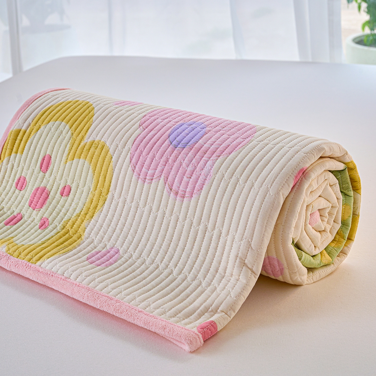 小叮当家纺仓储工厂店 2025新款棉加绒床垫一面全棉一面牛奶绒床褥垫软床垫床盖四季通用 贝利花都（A棉B绒）