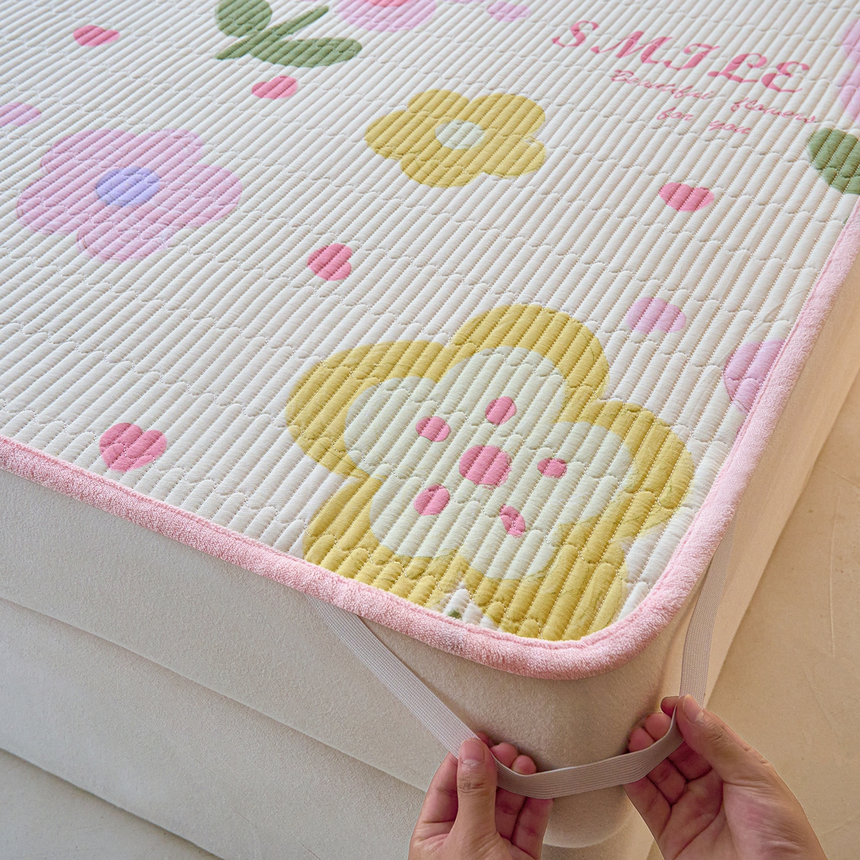 91家纺网 家纺一手货源 找家纺 小叮当家纺仓储工厂店 2025新款棉加绒床垫一面全棉一面牛奶绒床褥垫软床垫床盖四季通用 贝利花都（A棉B绒）