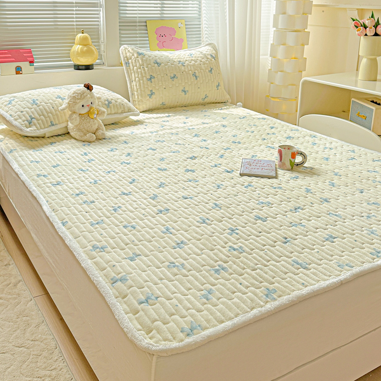 水木坊 2025新款牛奶绒床垫保护垫床褥床垫子 幸运蝴蝶结