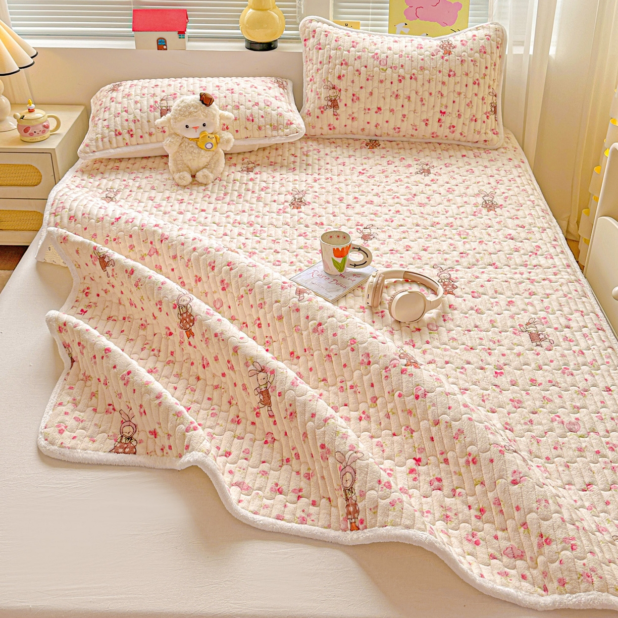 91家纺网 家纺一手货源 找家纺 水木坊 2025新款牛奶绒床垫保护垫床褥床垫子 萌宠小兔